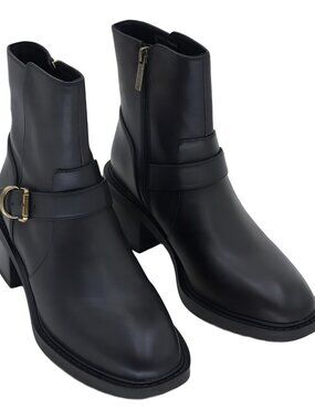 Anne Klein Amias Moto Booties 1 3/4" Block Heel 1/2" Platform Black Size 7M